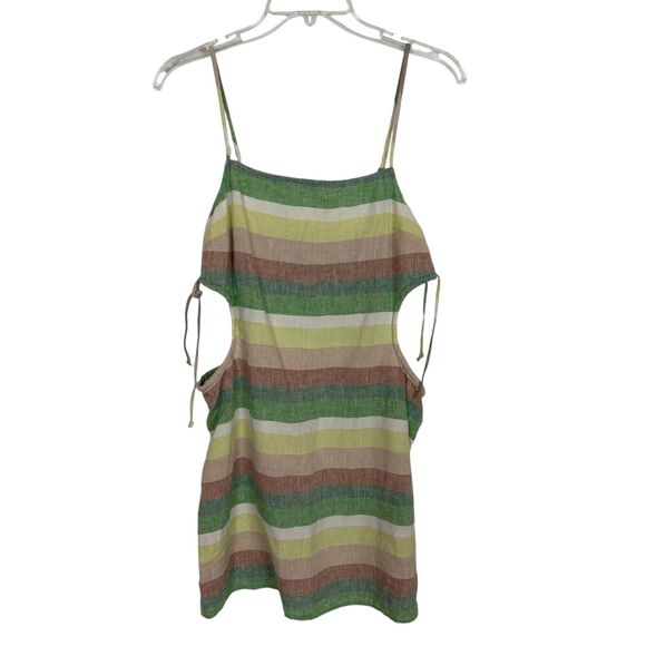 NWT Aerie Linen Blend Multicolor Striped Side Cut Out Mini Dress Women's Small - Picture 3 of 8